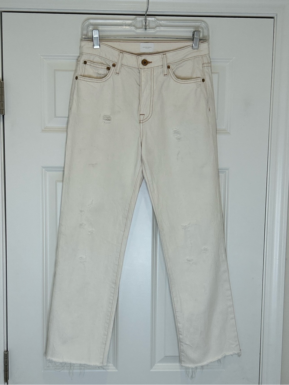 Jonathan Simkhai Casual ECRU Straight-Leg Distressed Jeans Size 25